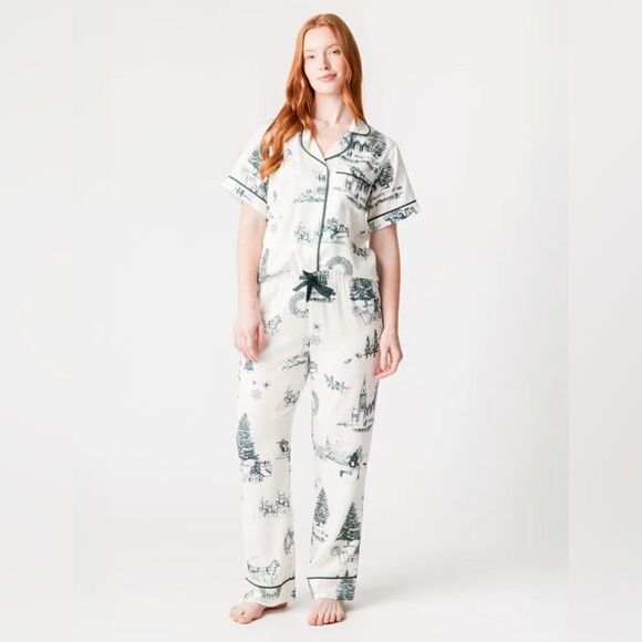 Katie Kime Holiday Toile Hunter / Cream Short Pajama Set NWT - Picture 1 of 5